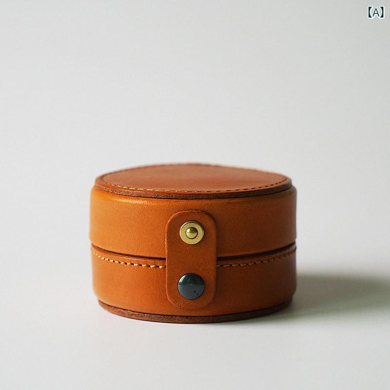 ジュエリーボックス レトロ レザー 革製 韓国風 高級感 アクセサリー ブレスレット ネックレス 指輪 腕時計 イヤホン 小物入れ 丸型 多機能 収納ケース(x200)