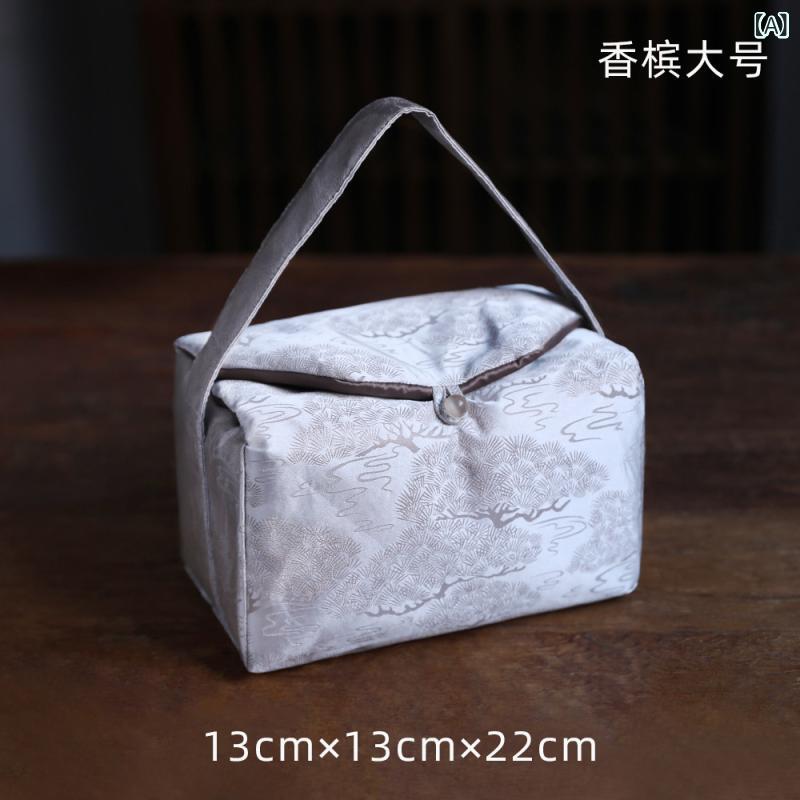茶器 厚手 松葉柄 収納ケース トラベルバッグ 大容量 布製 茶道セット 茶筒 急須 湯呑み 携帯用 新中国..