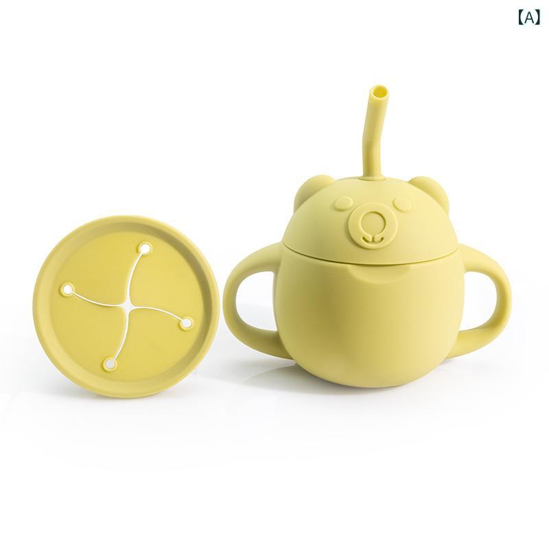 ベビー用食器 乳幼児 キッズ シリコン 6ヶ月から 漏れ防止 割れにくい クマ型 かわいい コップ飲み練習..