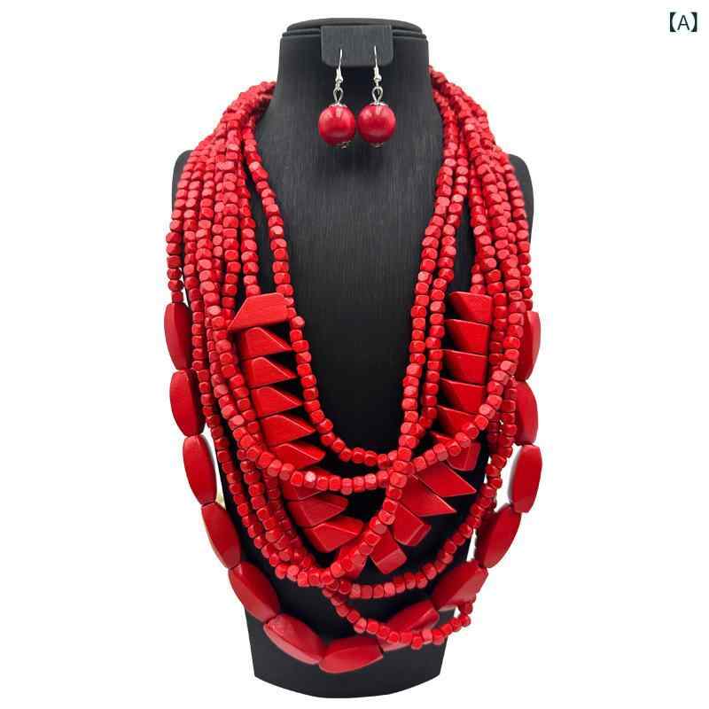 ネックレス レディース ボヘミアン 民族風 エスニック 多層 レイヤード 木製 ウッド カラフル 手作り ..