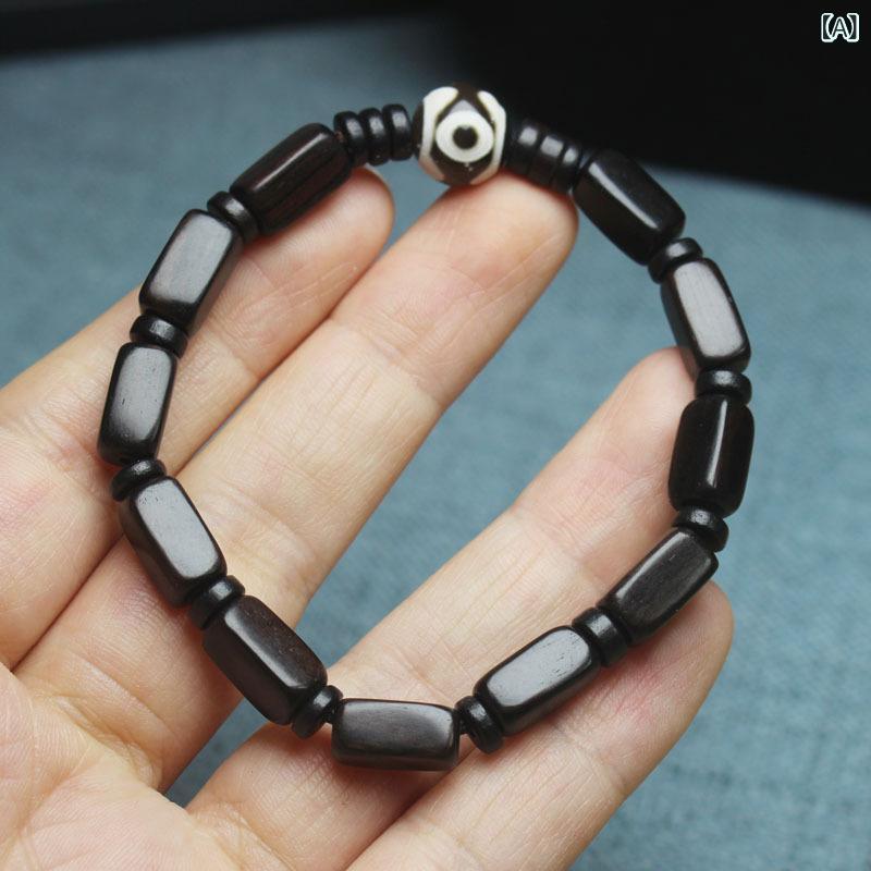 ブレスレット 男女兼用 黒檀 銘木 長方形 角型 ブロック 天珠 チベットパワーストーン 天然石 お守り 魔除け 厄除け 開運 幸運 腕輪 数珠 手磨き エスニック アジアン 和風