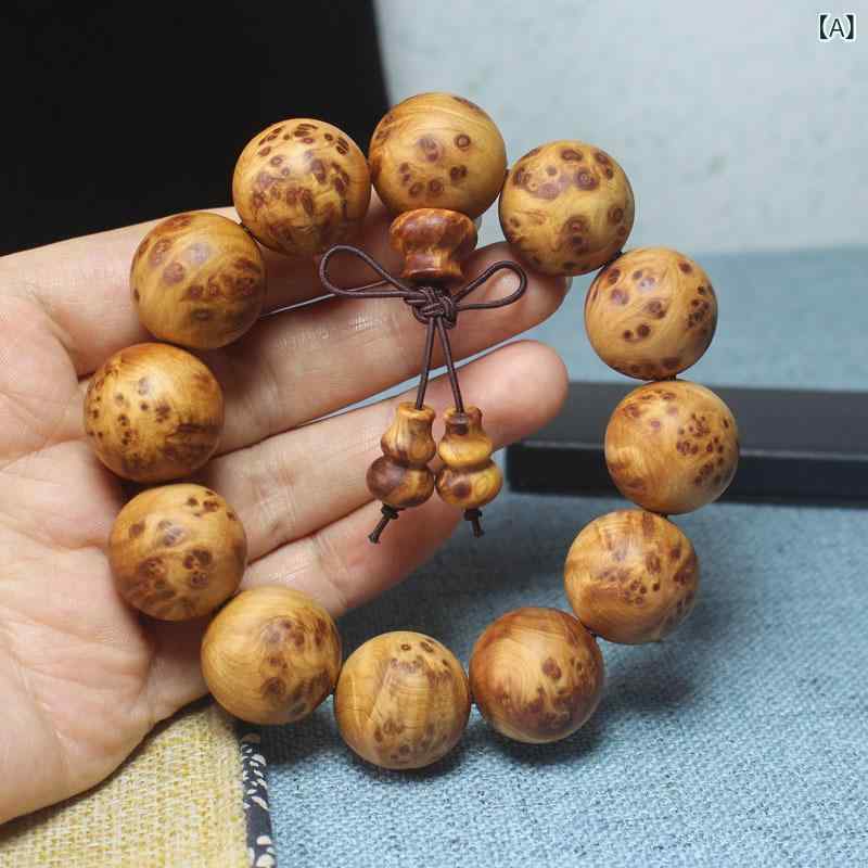 数珠 ユニセックス ヒノキ 瘤模様 バードアイ 20mm ブレスレット 念珠 天然木 芳香 お守り 普段使い 瞑想 リラックス 研磨 ウッド 天然素材 ナチュラルカラー