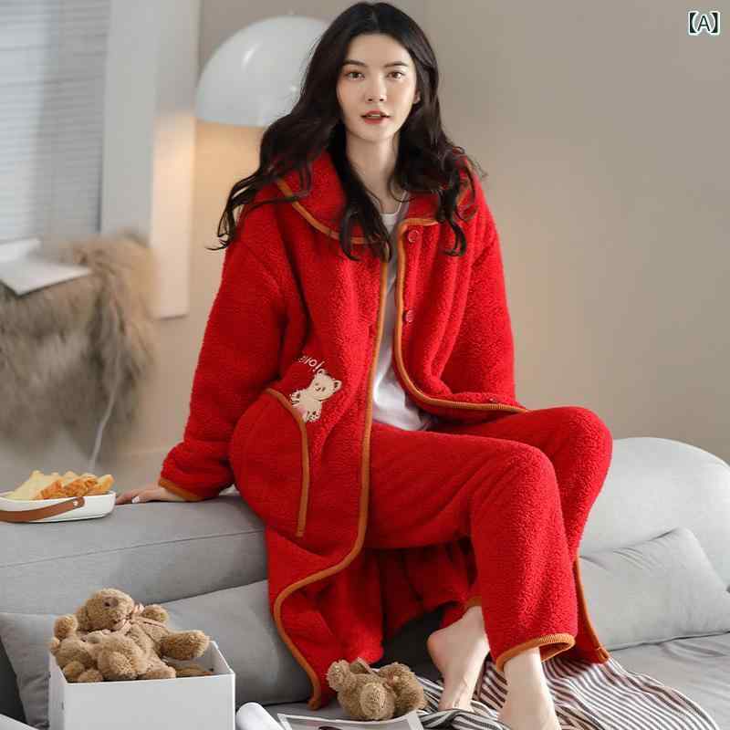パジャマ 男女兼用 秋冬 高級感 フランネル 超厚手 保温性 あったか レッド ルームウェア カップル ペア 結婚祝い 新婚 ナイトガウン セットアップ 快適 部屋着