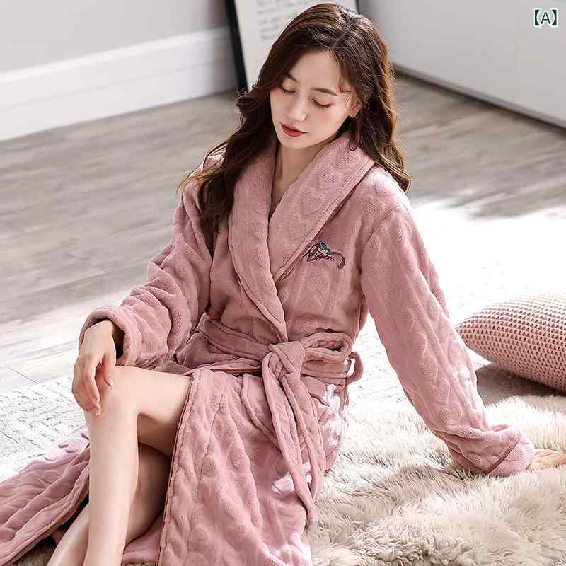ナイトガウン レディース サンゴフリース 裏起毛 厚手 フランネル バスローブ ロング丈 ルームウェア パジャマ 部屋着 秋冬 暖かい Vネック かわいい ゆったり 快適 肌触り ポリエステル