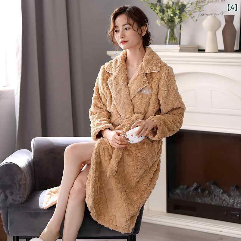 バスローブ レディース サンゴフリース フランネル 極厚 裏起毛 保温性 ガウン ナイトガウン パジャマ 寝巻き 部屋着 ルームウェア ゆったり 大きいサイズ 襟付き シンプル カジュアル 秋冬 暖かい 快適