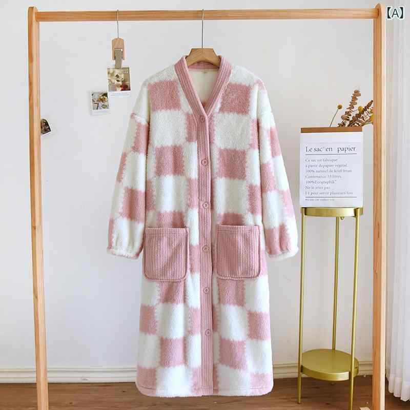 ナイトガウン レディース 冬 フランネル サンゴフリース 厚手 保温 ロング丈 ルームウェア バスローブ 部屋着 あったか もこもこ シンプルカジュアル ピンク ブルー グリーン