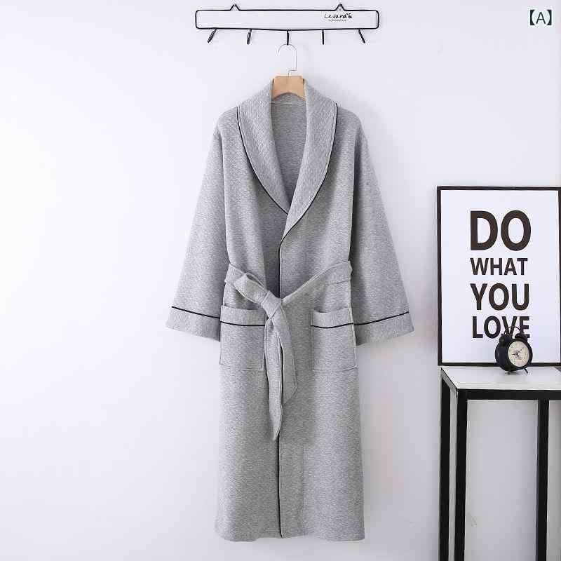 バスローブ メンズ 男性用 秋冬 無地 シンプル コットン 三層構造 エアコットン 厚手 保温 防寒 ルームウェア 部屋着 パジャマ ホームウェア サウナウェア