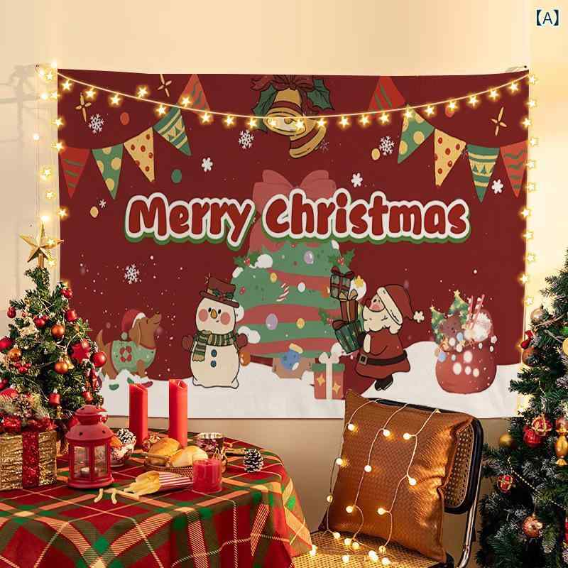 Plain - タペストリー クリスマス もこもこ キャラクター 壁掛け 飾り ホリデー パーティー 背景布 穴あけ不要 ウォールデコレーション インスタ映え おしゃれ ナイロン素材 ウォッシャブル リビング 寝室 雰囲気作り