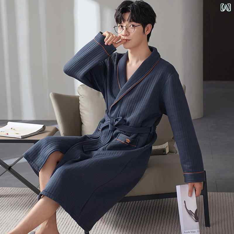 ルームウェア メンズ 秋冬 純綿 綿100% 厚手 中綿入り キルティング 保温 暖かい パジャマ バスローブ ガウン 寝間着 部屋着 ホームウ..