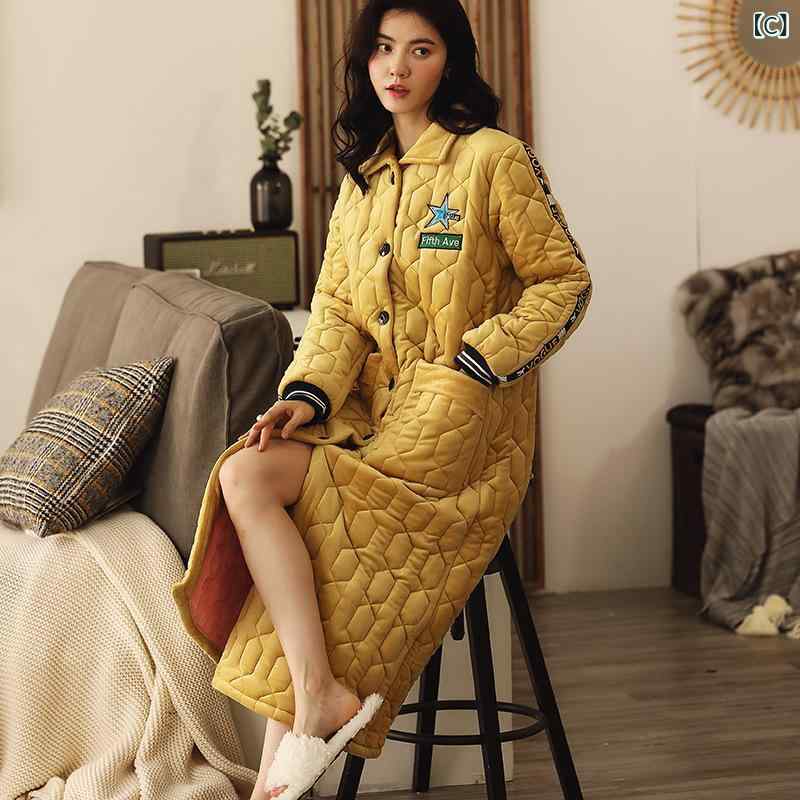 narukiのルームウェア レディース 女性用 パジャマ ローブ 上下セット セットアップ サンゴフリース フランネル 中綿入り 厚手 三層 裏起毛 ロング丈 秋冬 部屋着 ワンマイルウェア｜アングル3
