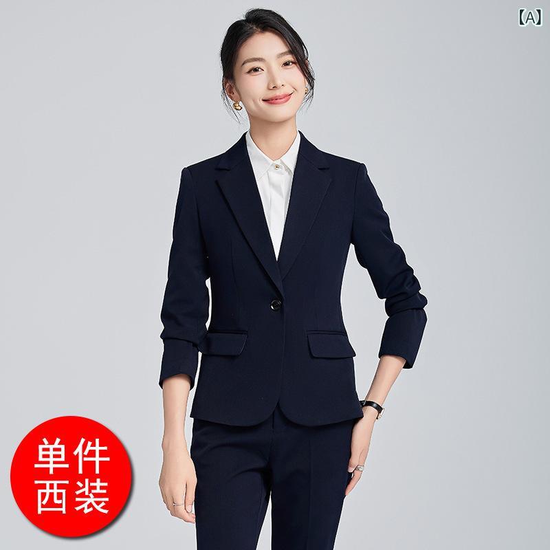 ジャケット レディース 女性用 テーラードジャケット シングル 上品 OL オフィス ビジネス 通勤 仕事 面接 リクルート フォーマル スーツ セットアップ ポリエステル スパンデックス ネイビー ブラック グレー 秋冬