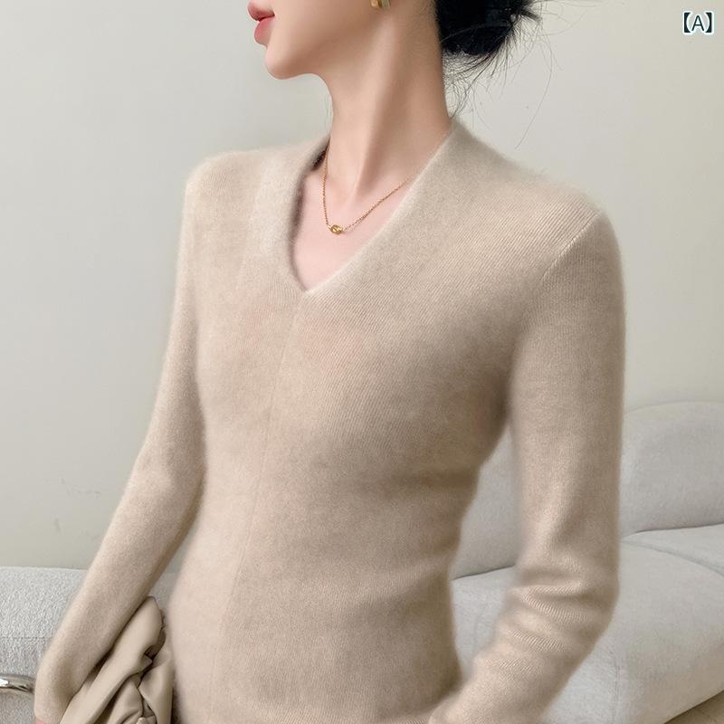 ニット レディース 秋冬 カシミヤ Vネック 長袖 無地 スリム 細見え プルオーバー トップス 通勤 オフィス デイリー ブラック ブルー ピンク パープル ブラウン
