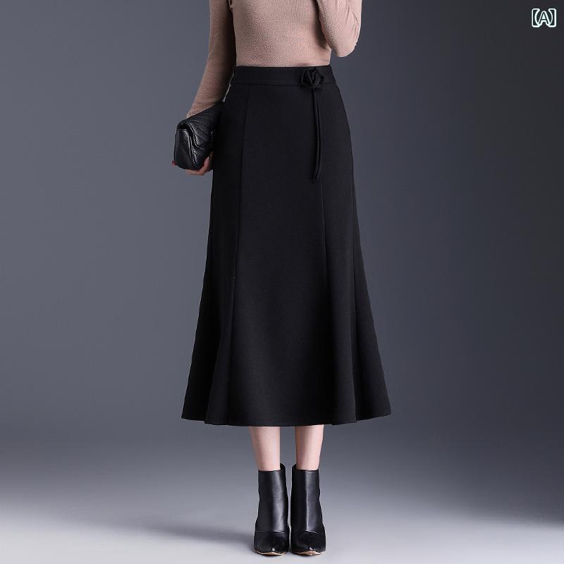 スカート レディース 女性用 メルトン ウール調 ポリエステル マーメイド フィッシュテール タイト ハイウエスト 切り替え ミディ丈 秋冬 スタイルアップ 細見え 着痩せ効果 きれいめ エレガント 通勤 オフィス カジュアル