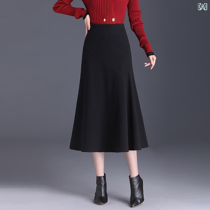 スカート レディース ボトムス メルトン マーメイド Aライン ハイウエスト ヒップライン タイト ロング 細見え 韓国ファッション 通勤 オフィス きれいめ 秋冬