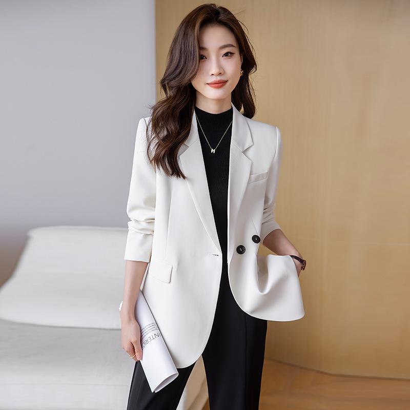 ジャケット レディース 白 ホワイト テーラードカラー 無地 ミドル丈 長袖 ゆったり シングルブレスト 2つボタン ポケット付き オフィス 通勤 きれいめ 上品 カジュアル フォーマル 春秋 ポリエステル素材