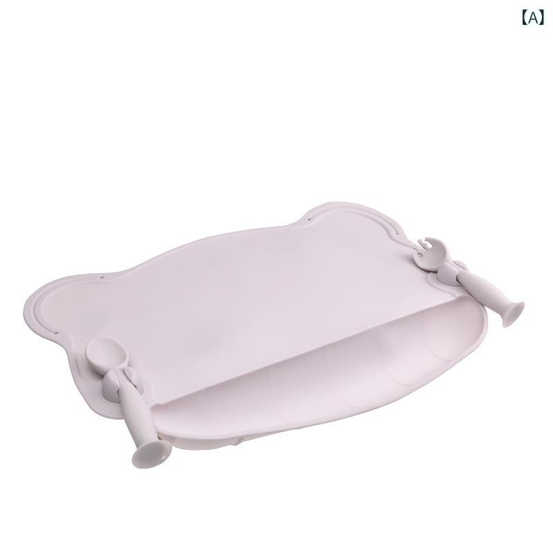 ランチョンマット ベビー キッズ 子供用 くま シリコン 一体型 ポケット付き 滑り止め 離乳食 折りたたみ コンパクト 携帯便利 スクエア 洗える 清潔 おしゃれ グレー ブルー ブラウン グリーン ピンク