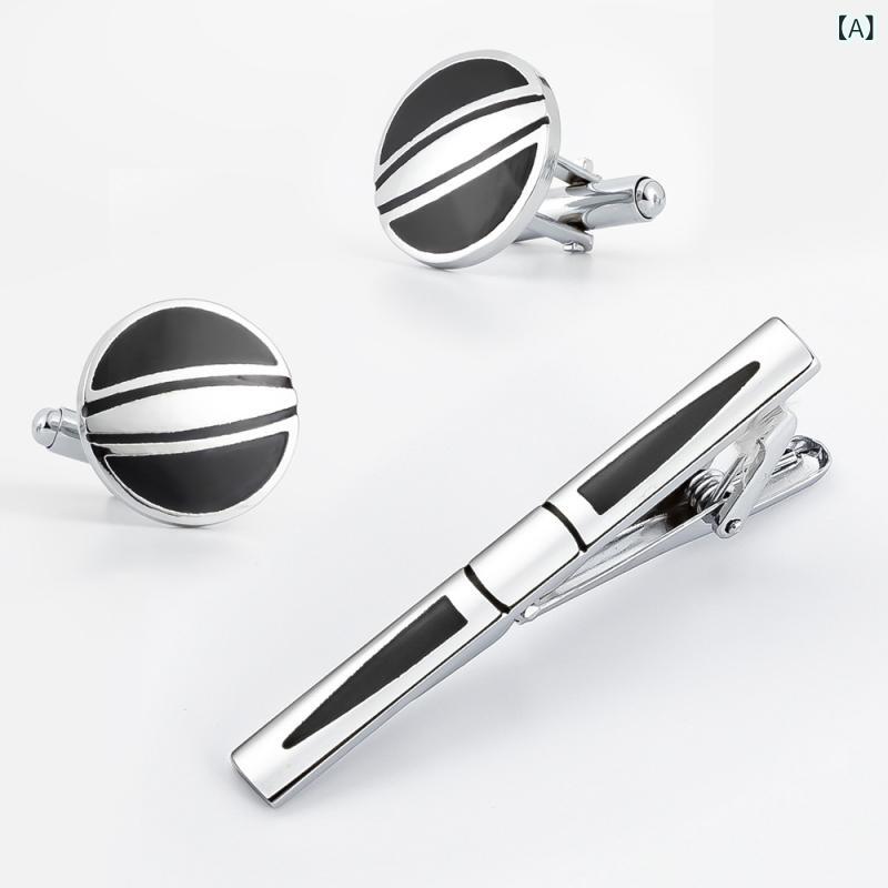 カフスボタン 男性用 ネクタイピン セット ブラック エナメル 幾何学 メタル 電気メッキ ビジネス フォーマル スーツスタイル オケージョン 春夏 ファッション小物(x2)