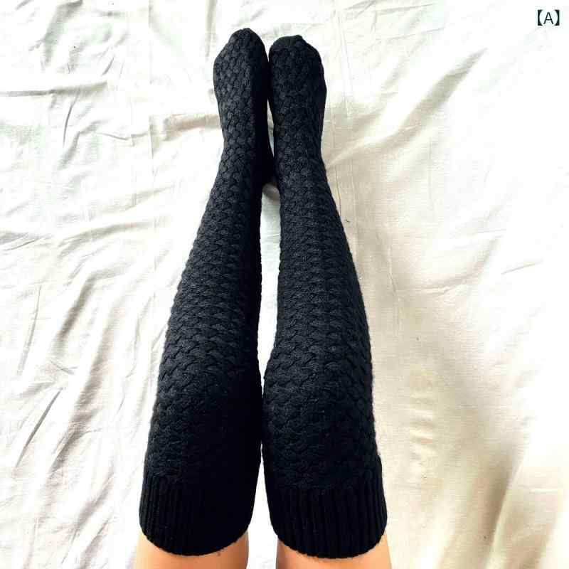 靴下 レディース 女性用 秋冬 ケーブルニット アクリル素材 厚手 ニーハイ トレンカ ルームソックス 毛..