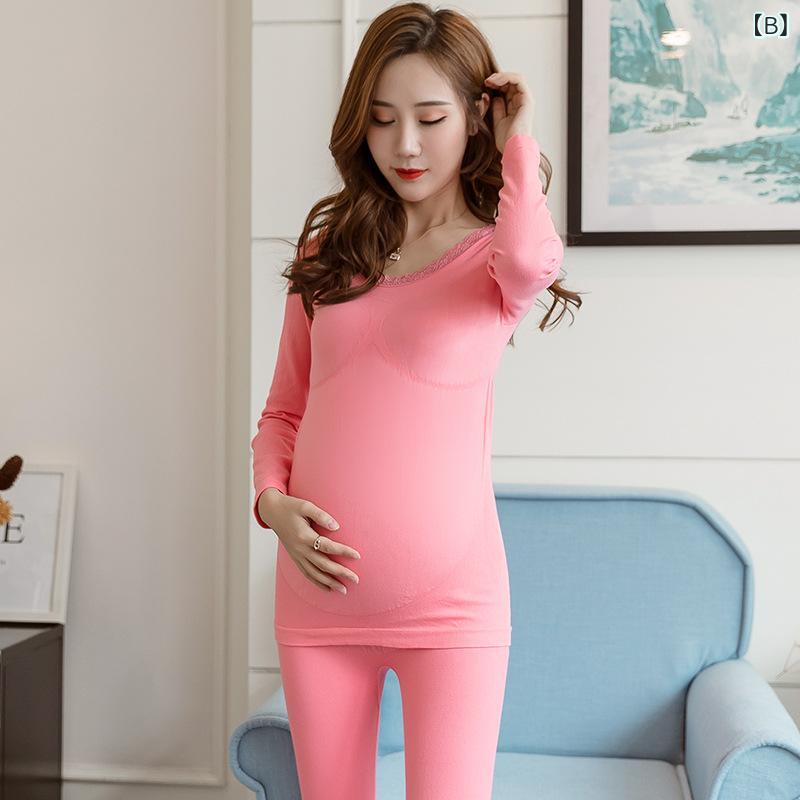 narukiのマタニティインナー レディース 裏起毛 保温 厚手 綿混 長袖 ロングパンツ 上下セット パジャマ ルームウェア 部屋着 秋冬｜アングル2