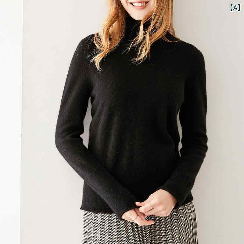セーター レディース 100%カシミヤ ニット トップス タートルネック ハイネック ゆったり シームレス ホールガーメント ロールヘム 長袖 プルオーバー 無地 秋冬 きれいめ 通勤
