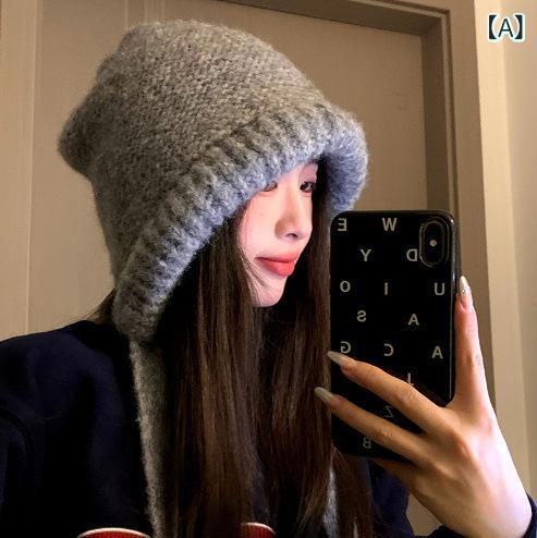 For Women - ニット帽 レディース バラクラバ フェイスマスク 秋冬 韓国ファッション おしゃれ かわいい 紐付き 大きめ ゆったり 防寒 保温 ポリエステル(x2)