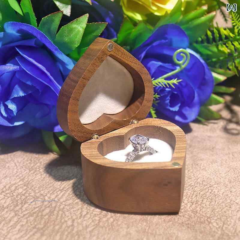 リングケース ハイタイプ 丸角 ハート 黒胡桃木 高級感 プロポーズ 婚約指輪 結婚指輪 ジュエリー アクセサリー 指輪 収納ボックス ギフト ブラック アイボリー