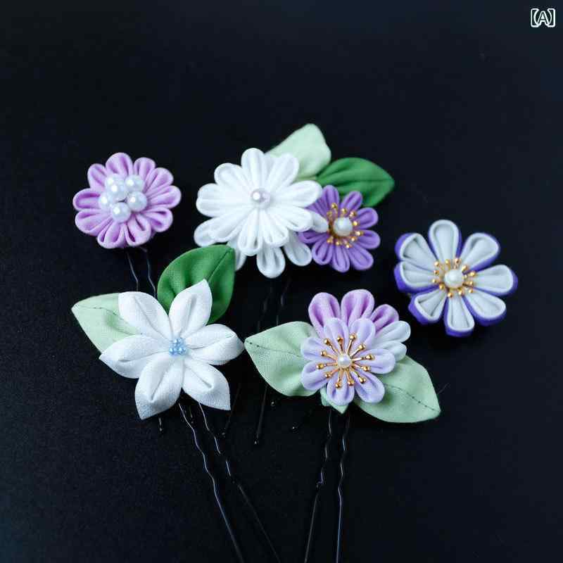 髪飾り レディース オリジナルデザイン ハンドメイド 和風 和柄 ファブリック 和装 着物 浴衣 成人式 卒業式 バレッタ パッチン留め 百合 花柄 ライトパープル 紫