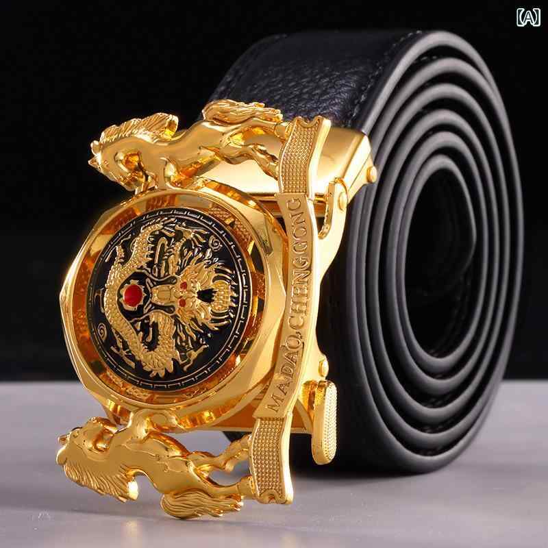 [&amp;quot;・素材: 本革・革の特性: 二層牛革・ベルトバックル素材: 合金・留め具: 自動バックル・流行要素: 円形・カラー展開: ゴールドツインホースターンバックル（ブラックベルト）、ゴールドツインホースターンバックル（ダーク...