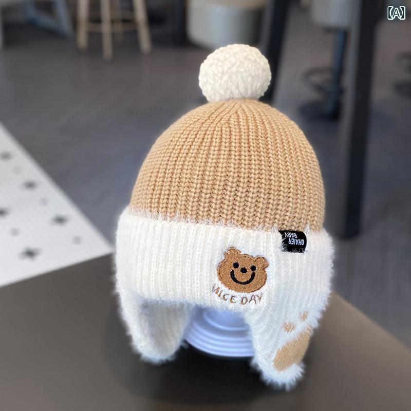 ニット帽 ビーニー 男の子 キッズ ベビー 子供 幼児 厚手 保温 防寒 防風 あたたかい 耳当て付き キャ..