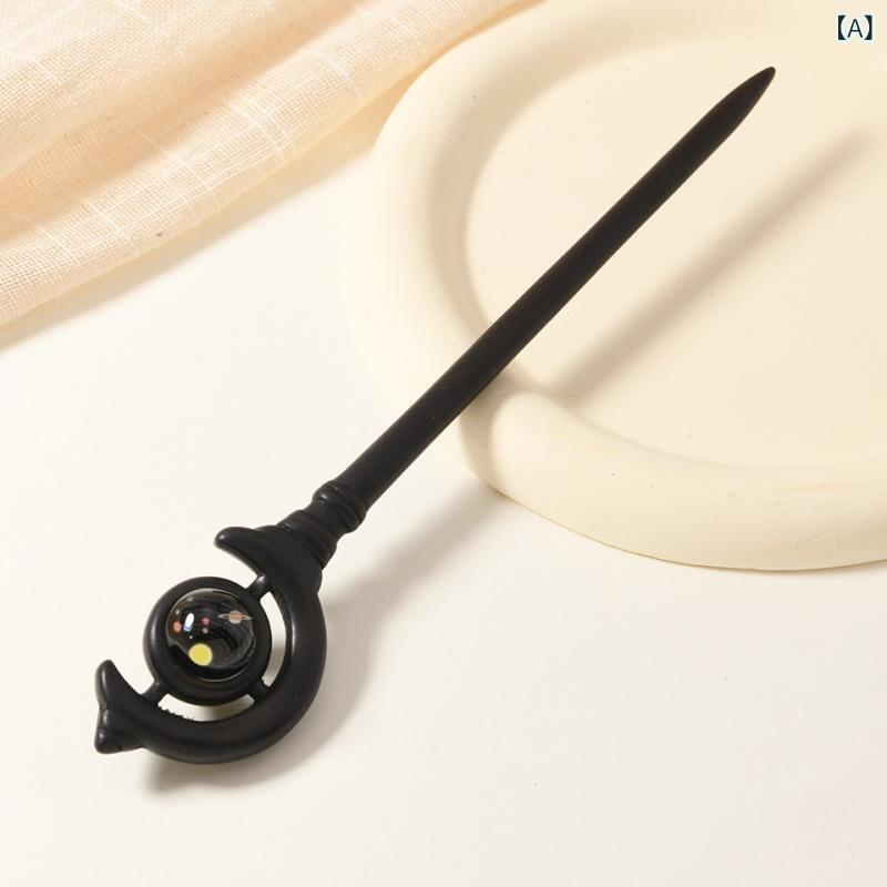 髪飾り 檀木 木製 レトロ アンティーク 彫刻 宇宙球 丸玉 簪 かんざし 一本挿し 漢服 和装 着物 浴衣 まとめ髪 ヘアアレンジ 結婚式 卒業式 成人式 普段使い