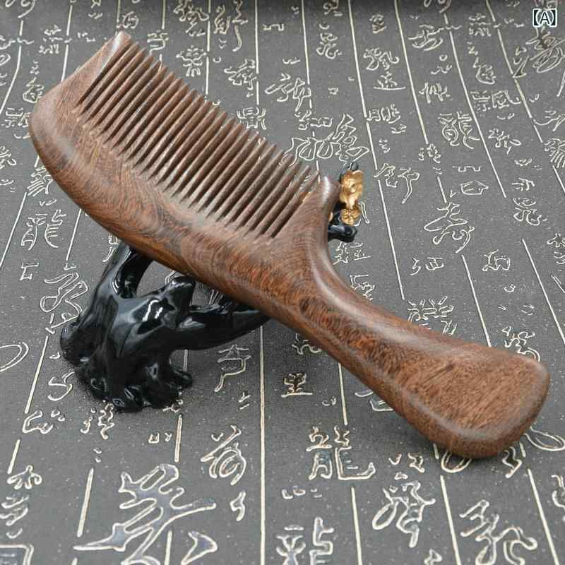 櫛 レディース 天然黒金檀 白檀 長柄ヘアブラシ ウッドコーム 頭皮マッサージ 伝統工芸 一枚板 なめらか 高級感 ブラック系