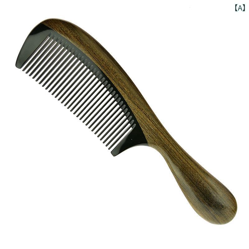 櫛 沈貴宝木 牛角 マッサージコーム ストレートヘア 携帯用 頭皮ケア 美髪 絡まない 天然素材 手作り ..