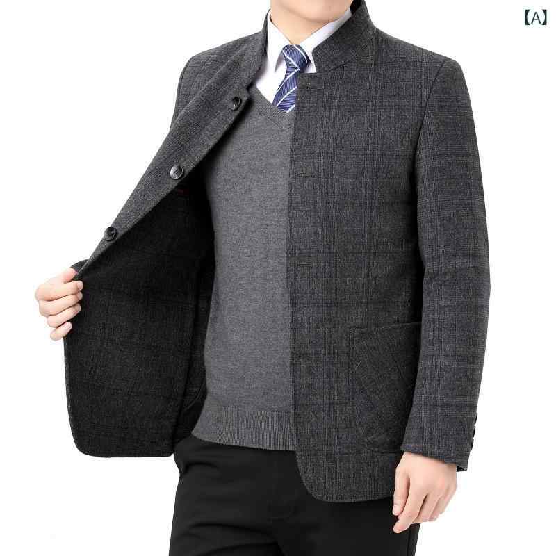 樂天商城 - メンズ コート 秋冬 チェック柄 ダブルフェイス ウール ショート丈 ミドル世代 ビジネス 通勤 オフィス 立ち襟 スタンドカラー ルーズフィット ゆったり カジュアル グレー アウター