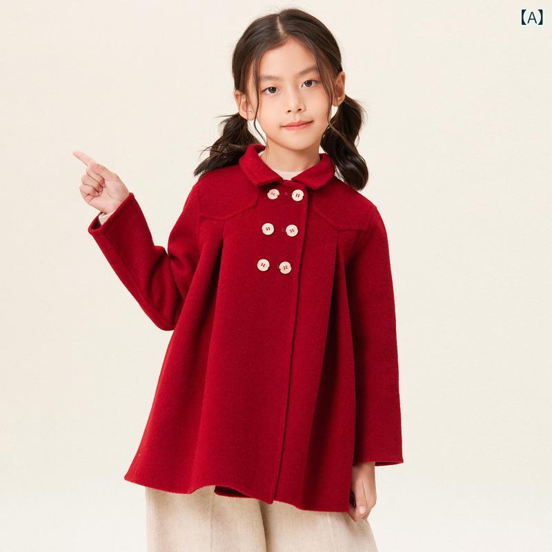Rakuten - コート ベビー 女の子 キッズ ピュアウール ダブルフェイスメルトン 秋冬 韓国風 上品 無地 プリンセススタイル ミドル丈 レッド系 アイボリー系