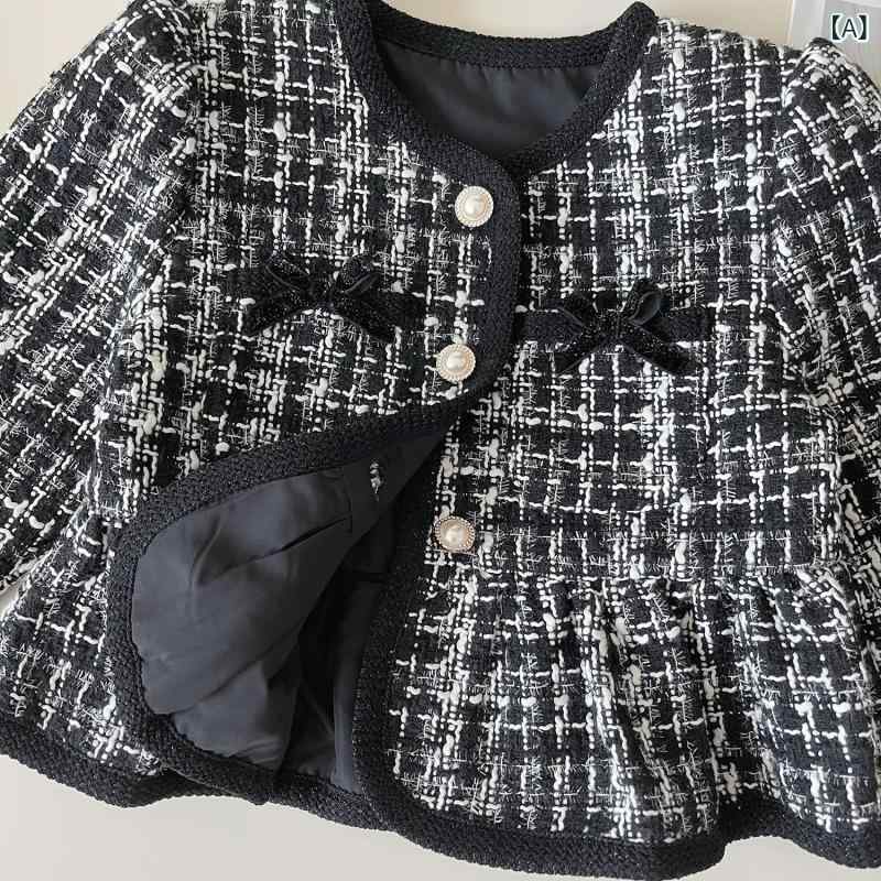 ジャケット キッズ 女の子 ベビー 秋 ツイード ショート丈 ラウンドネック チェック柄 柔らかい エレガ..