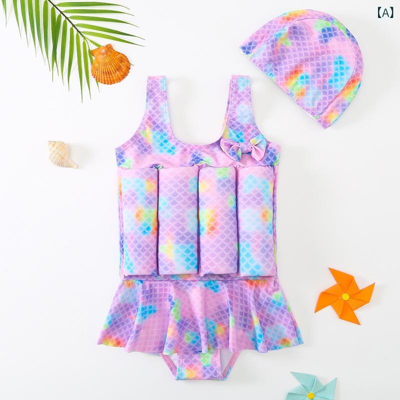 水着 女の子 キッズ 浮力水着 ワンピース 紫外線防止 かわいい パープル ポリエステル 紫