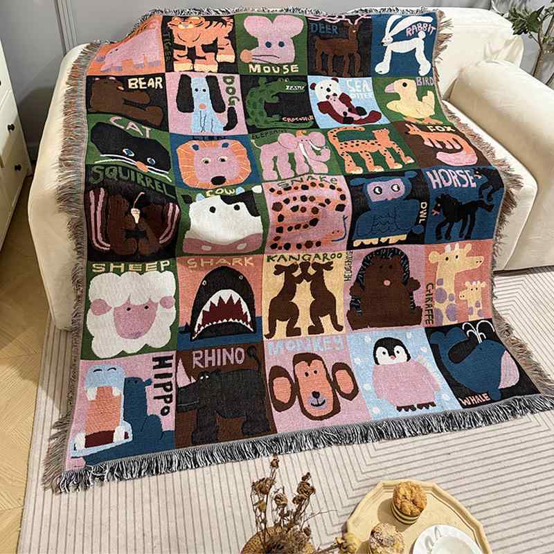 Character Pattern - ブランケット かわいい アニマル キャラクターデザイン 綿 コットン ソファカバー マルチカバー ベッドスロー タペストリー 壁掛け 敷物 オールシーズン