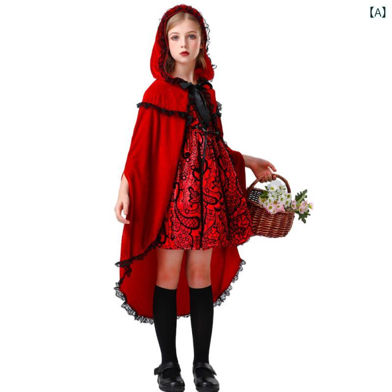Rakuten - コスチューム 女の子 子供用 ハロウィン 赤ずきん ケープ マント ポンチョ 中世風 舞台 演劇 発表会 イベント コスプレ 仮装 レッド ポリエステル