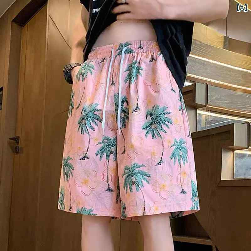ハーフパンツ メンズ 春夏 接触冷感 速乾 軽量 カジュアル ボトムス ビーチパンツ ショートパンツ ゆったり 薄手 花柄 プリント 部屋着 スポーツ 運動用