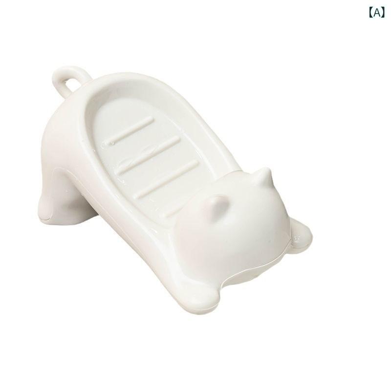 ソープディッシュ バス用品 かわいい 猫 プラスチック 石鹸置き 水切り スタンド スポンジ置き 浴室 洗面所 卓上 収納 ホワイト