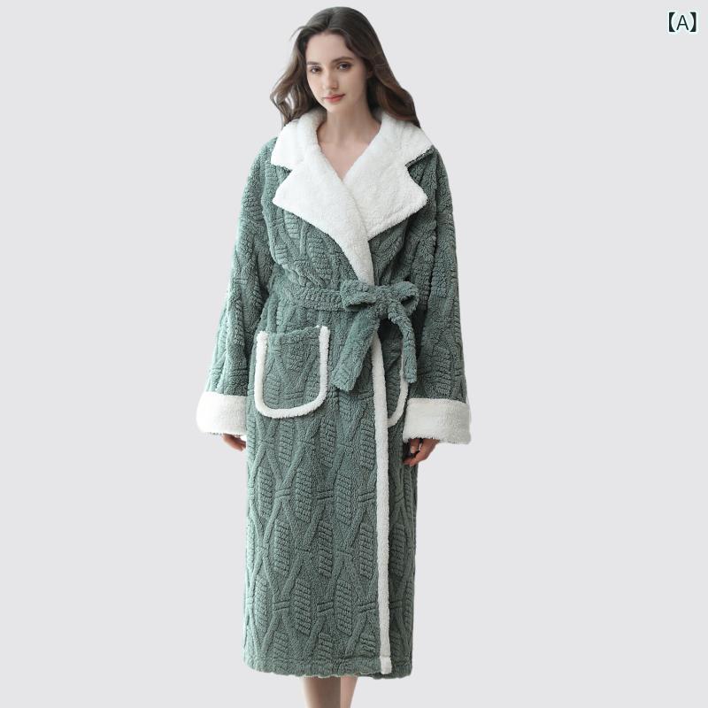 ルームウェア レディース ジャカード織り マイクロフリース素材 ポリエステル パジャマ ナイトガウン ローブ 部屋着 寝間着 ワンマイルウェア 秋冬 テーラードカラー 襟付き 厚手 快適 保温性 肌触り良い 高級感