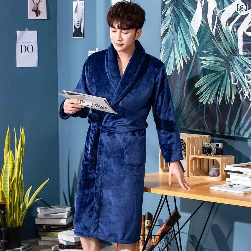 narukiのバスローブ 男女兼用 カップル ペア フランネル サンゴフリース 厚手 ポリエステル ホテル仕様 ロング丈 Vネック ルームウェア ナイトウェア 湯上がり着 暖かい 秋冬 ホワイト｜アングル3