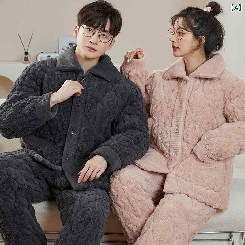 パジャマ 男女兼用 カップル 秋冬 フランネル サンゴフリース 極厚 スタンドカラー ファスナー 長袖長..