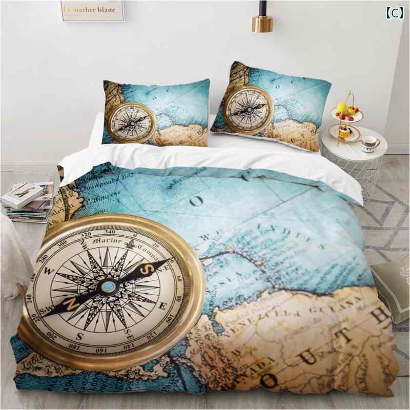 布団カバー 寝具 3点セット デジタル マップ柄 世界地図柄 ポリエステル 上質 ツイル織り 活性プリント モダン 普段使い [3]