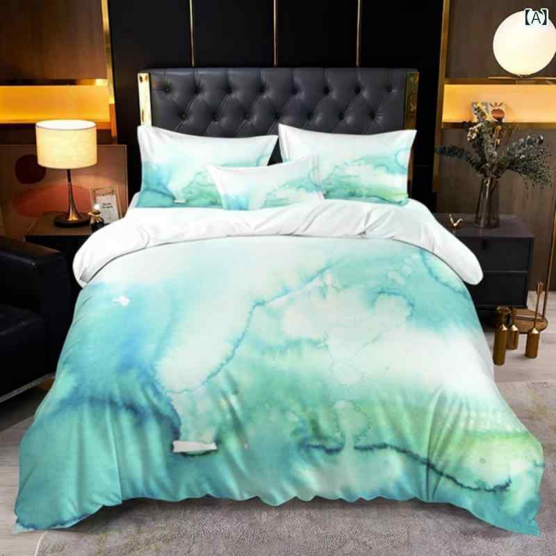 寝具 掛け布団カバー 枕カバー 三点セット デジタルプリント シンプル スタイリッシュ モダン ピーチスキン加工 ポリエステル 平織り 肌触り 通年