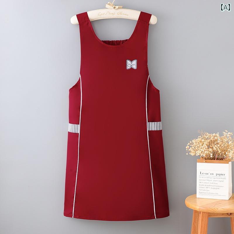 Gingham Aprons - 無袖エプロン メンズ レディース 防水 防油 収腰 馬甲 家用 調理 作業服 耐磨 広肩ストラップ 接触冷感 伸縮性 切り替え 枣色 ネイビー ブラウン 純色 現代 シンプル ティーンズ 成人 均码