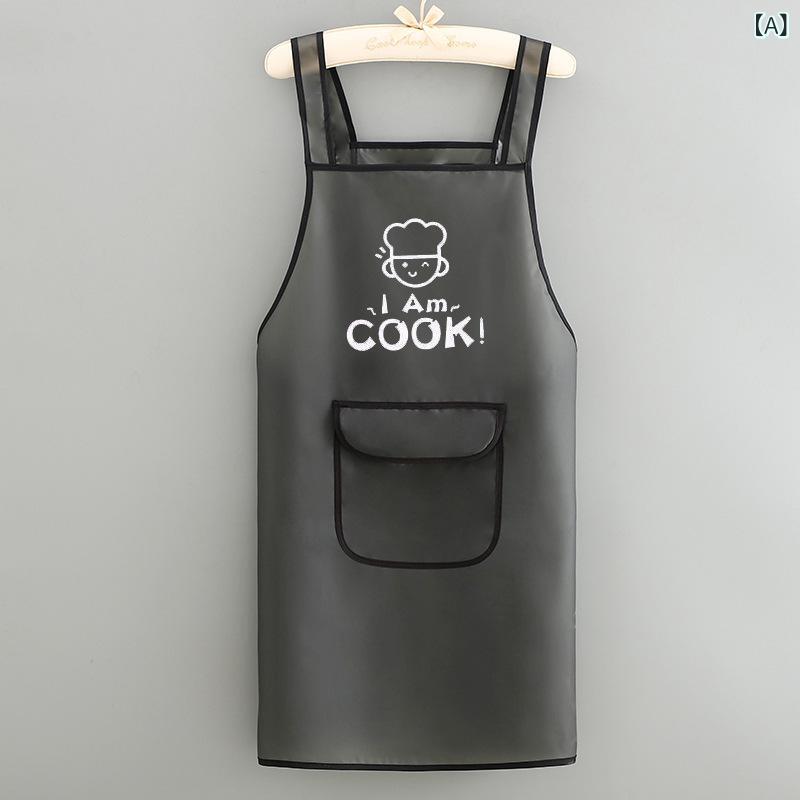 Sommelier Aprons - 防水 無袖 围裙 TPU 免洗 キッチン エプロン 防水油 料理 用 家用 作業服 男女兼用 子供 対応 均码 ブラック ホワイト 切り替え PVC 素材 軽量 通勤 普段使い