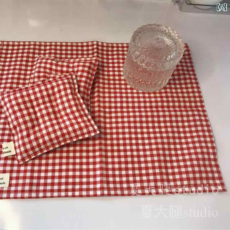 食器置き 綿 コットン ダブルレイヤー 赤 格子柄 青 格子柄 キッチン ダイニング テーブルマット 鍋敷き コースター 韓国風 かわいい インテリア 飾り コットン素材 吸湿 通年