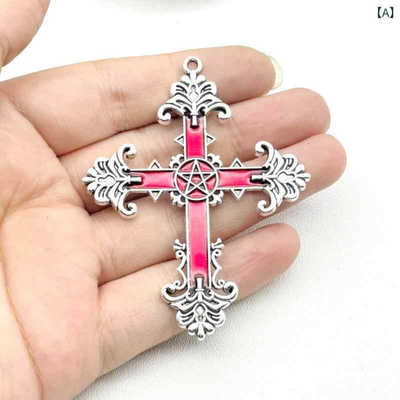 ゴシック 吊り下げチャーム 浮き彫り加工 バラモチーフ 銀メッキ加工 女性用 アクセサリー 暗黒スタイル 十字架 幾何学 大型 シルバー ブラック レッド 秋 ハロウィン DIY