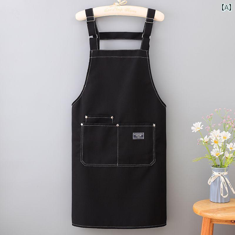 Gingham Aprons - 無袖エプロン 防水帆布 調節肩紐 厨房用 家用 飲食店用 防汚 無袖 メンズ レディース ブラック ブラウン ブルー グリーン 現代簡約 成人用